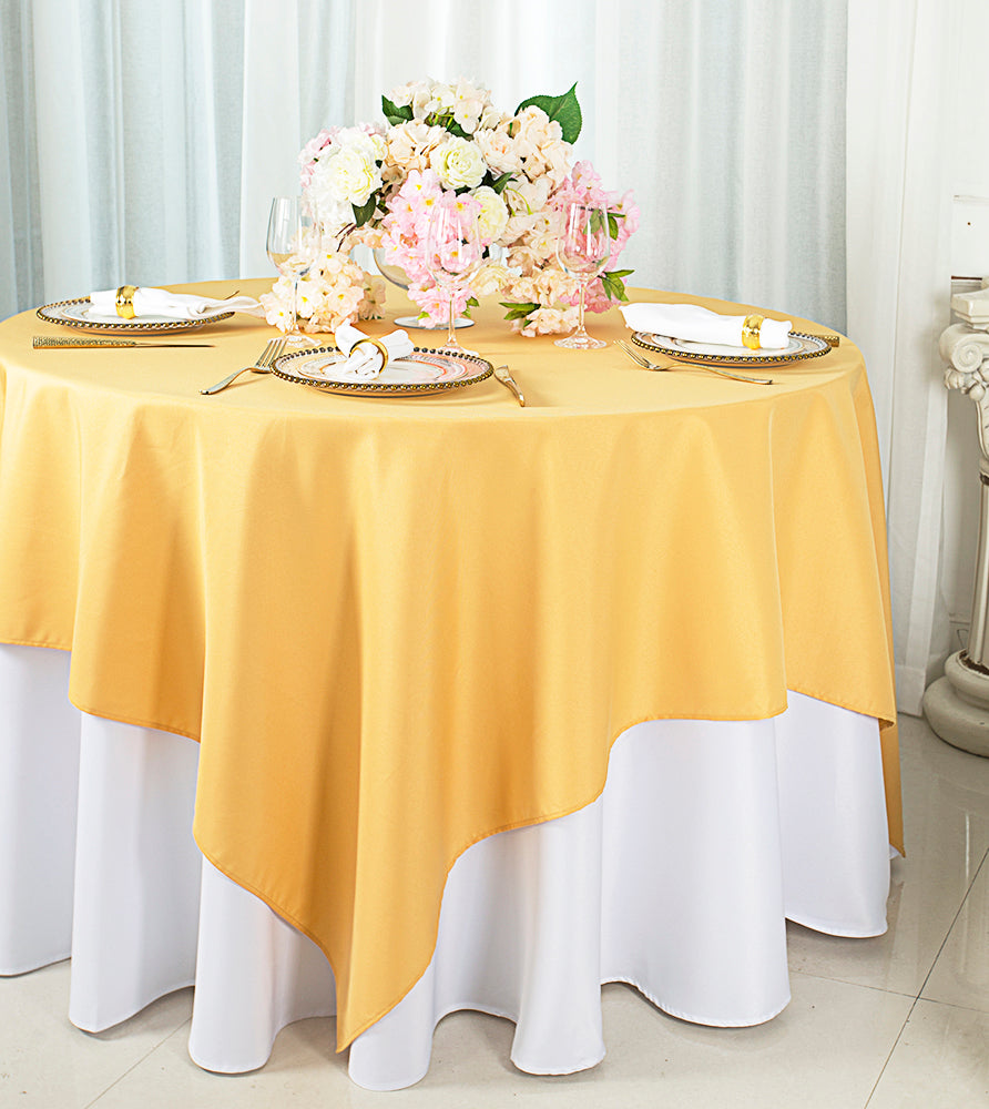 Square Polyester Table Overlay 54x54 Gold