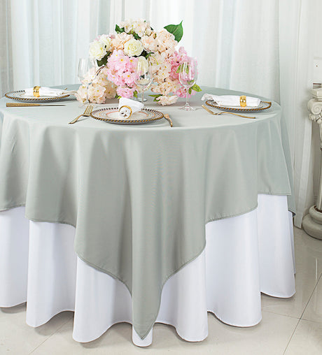 Square Polyester Table Overlay 54x54 Silver