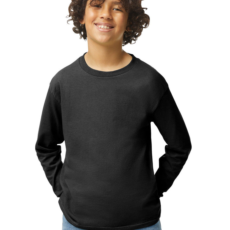 Gildan 5400B Youth Long Sleeve Cotton Fabric - Black, Preshrunk Jersey Knit, Classic Fit (1 Unit)