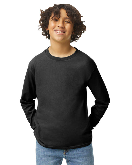 Gildan 5400B Youth Long Sleeve Cotton Fabric - Black, Preshrunk Jersey Knit, Classic Fit (1 Unit)