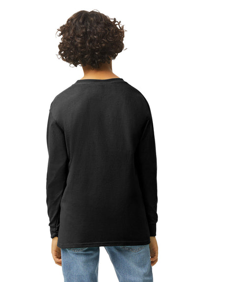 Gildan 5400B Youth Long Sleeve Cotton Fabric - Black, Preshrunk Jersey Knit, Classic Fit (1 Unit)
