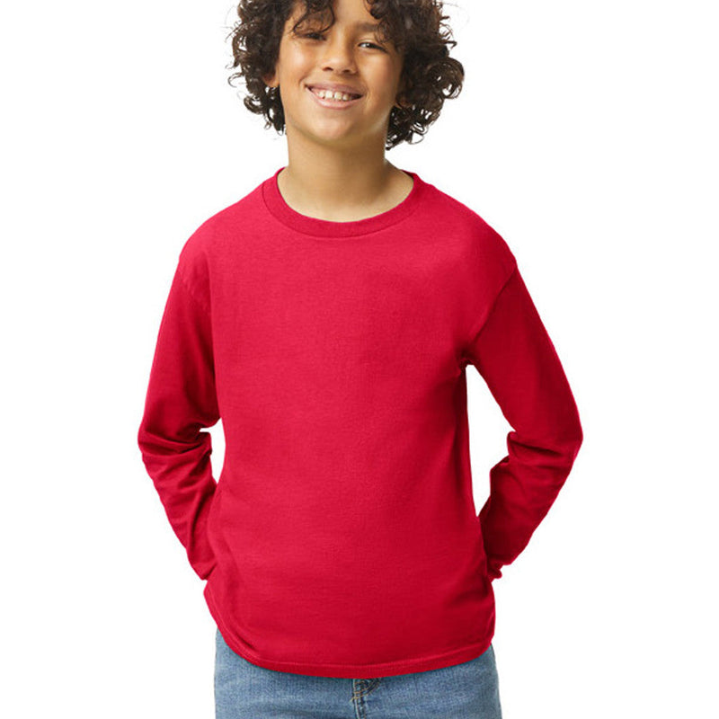 Gildan 5400B Youth Long Sleeve Cotton Fabric - Red, Classic Fit, Rib Cuffs (1 Piece)