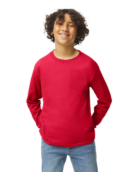 Gildan 5400B Youth Long Sleeve Cotton Fabric - Red, Classic Fit, Rib Cuffs (1 Piece)