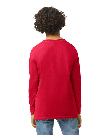 Gildan 5400B Youth Long Sleeve Cotton Fabric - Red, Classic Fit, Rib Cuffs (1 Piece)