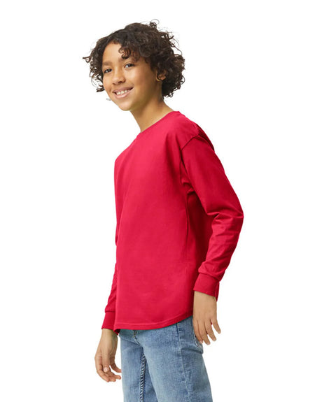 Gildan 5400B Youth Long Sleeve Cotton Fabric - Red, Classic Fit, Rib Cuffs (1 Piece)