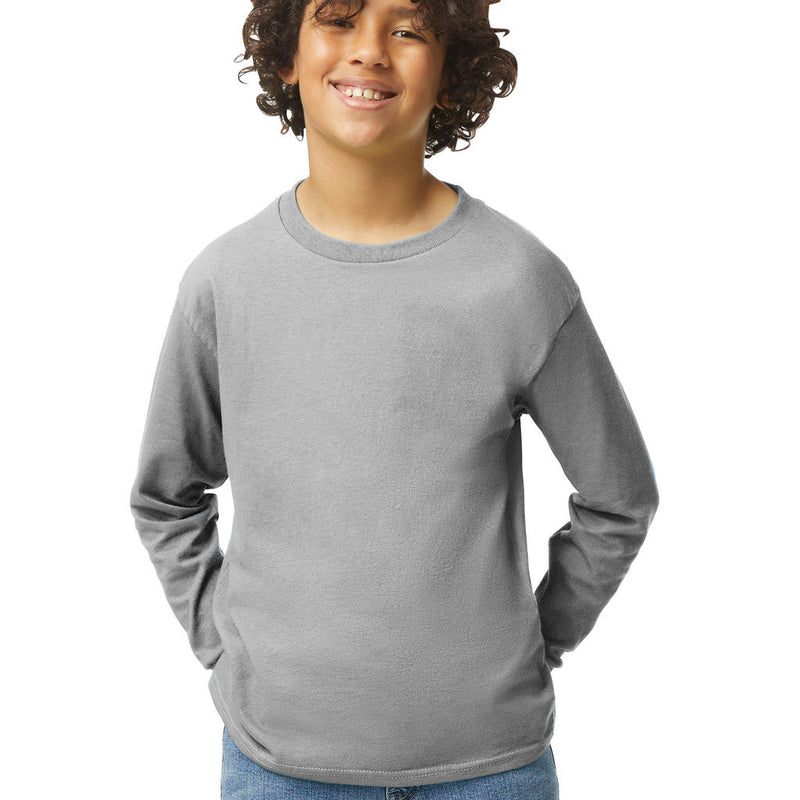 Gildan 5400B Youth Long Sleeve Cotton Fabric - Sport Grey, Long Sleeve, Youth, 5 Sizes (XS, S, M, L, XL)
