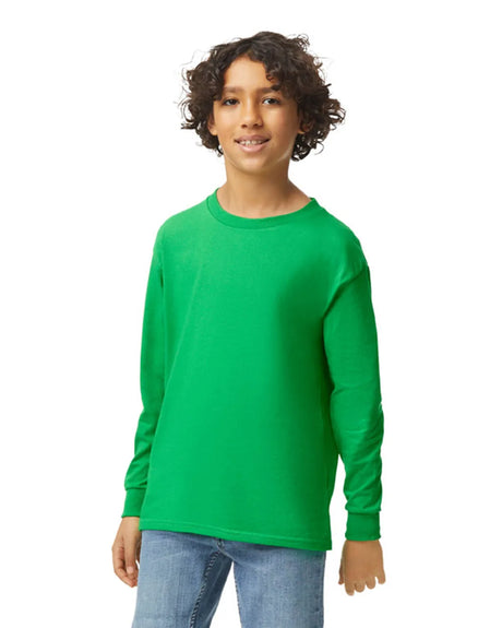 Gildan 5400B Youth Long Sleeve Cotton Fabric - Irish Green, Preshrunk Jersey Knit, Long Sleeve (1 Piece)