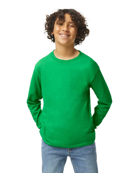 Gildan 5400B Youth Long Sleeve Cotton Fabric - Irish Green, Preshrunk Jersey Knit, Long Sleeve (1 Piece)