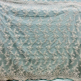 1 Yard Silver Corded Bridal Lace Fabric Embroidered on 100% Polyester Net Mesh – 51"