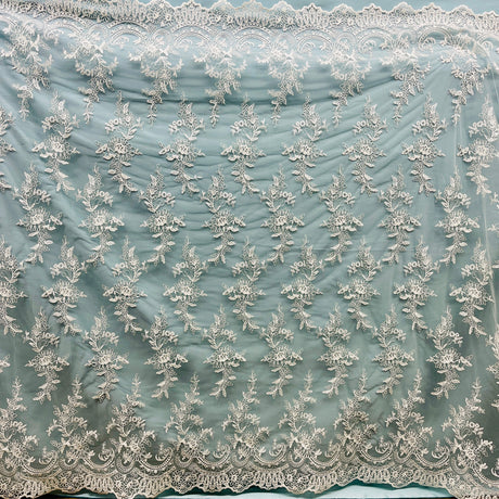 Corded Bridal Lace Fabric Embroidered on Polyester Net Mesh 51" Wide