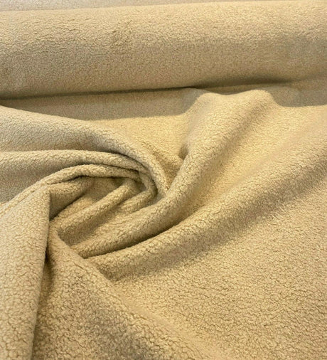 Fuzzy Wooly Boucle Polyester Fabric - Beige Parchment, 54" Width, 50,000 Double Rubs (1 Yard)