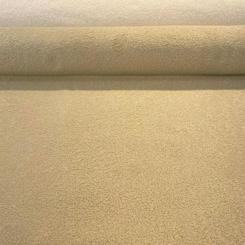 Fuzzy Wooly Boucle Polyester Fabric - Beige Parchment, 54" Width, 50,000 Double Rubs (1 Yard)