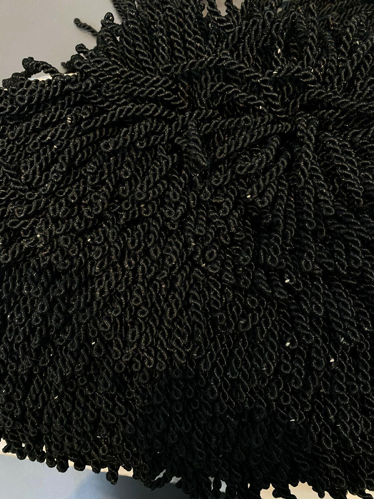 Bullion Fringe Black Trim Fabric - Black, 4" Width (1 Yard)