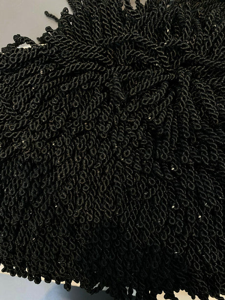 Bullion Fringe Black Trim Fabric - Black, 4" Width (1 Yard)