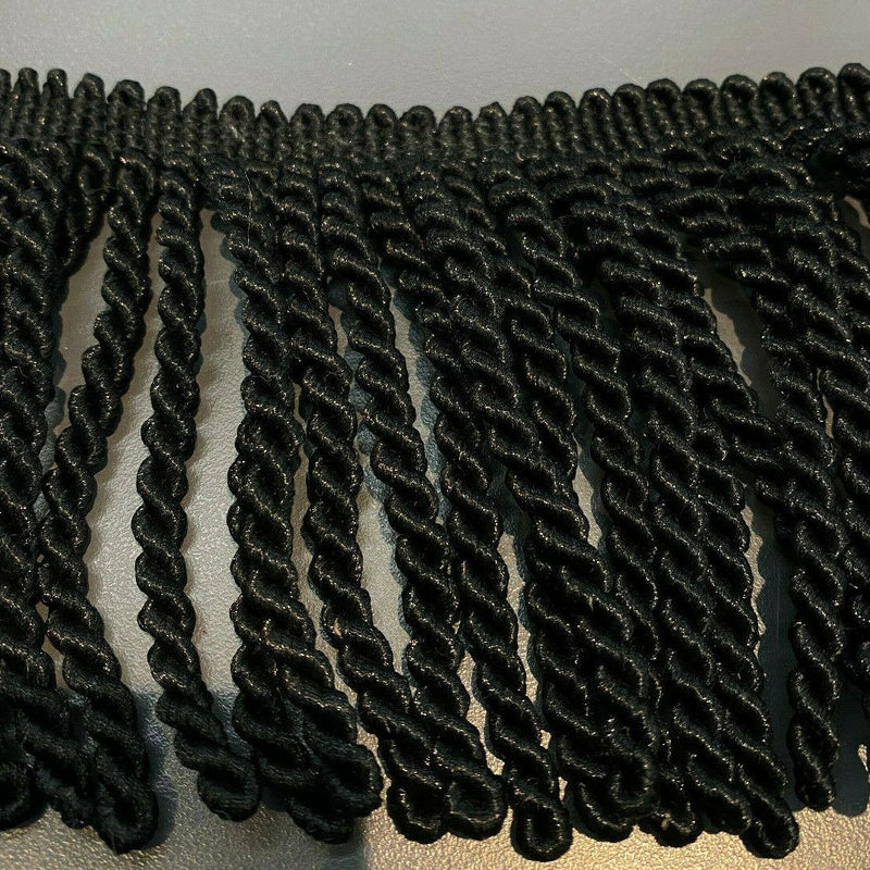 Bullion Fringe Black Trim Fabric - Black, 4" Width (1 Yard)