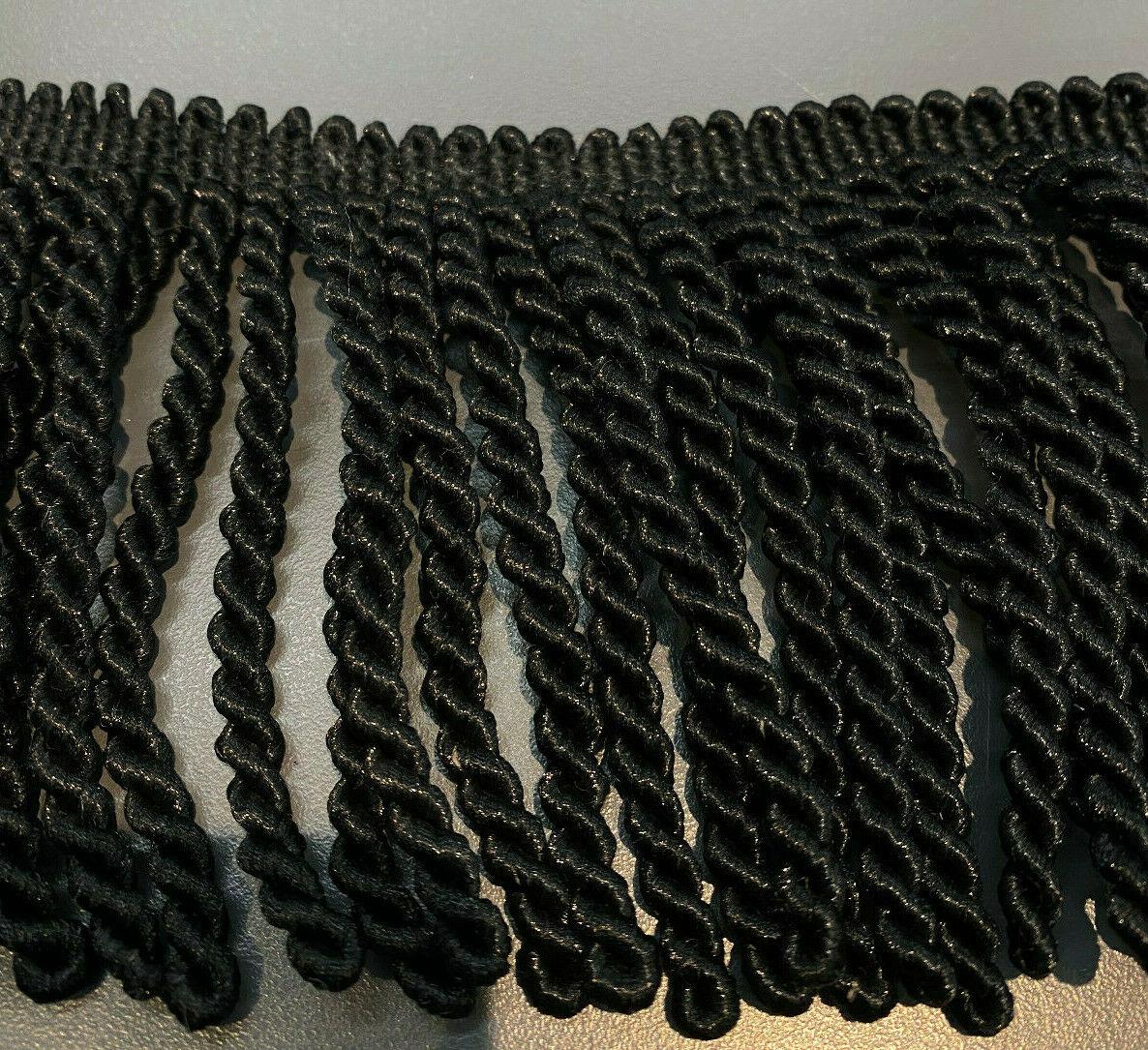 Bullion Fringe Black Trim Fabric - Black, 4" Width (1 Yard)