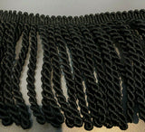Bullion Fringe Black Trim Fabric - Black, 4" Width (1 Yard)