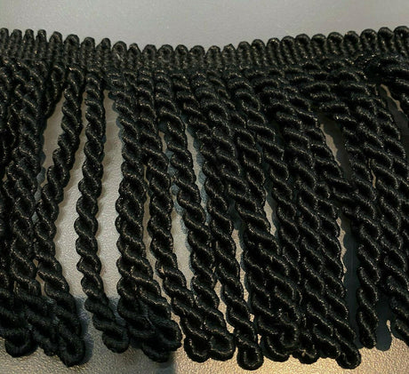 Bullion Fringe Black Trim Fabric - Black, 4" Width (1 Yard)
