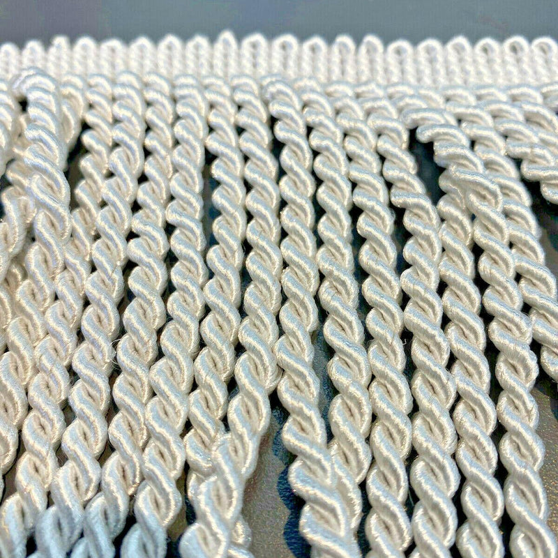 Bullion Fringe Cotton Polyester Fabric - White, 4" Width (1 Yard)