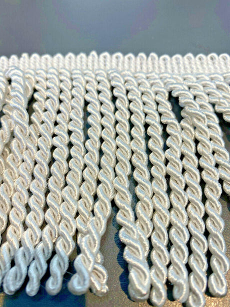 Bullion Fringe Cotton Polyester Fabric - White, 4" Width (1 Yard)