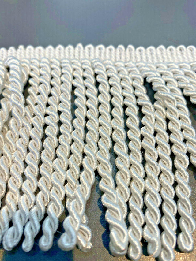 Bullion Fringe Cotton Polyester Fabric - White, 4" Width (1 Yard)