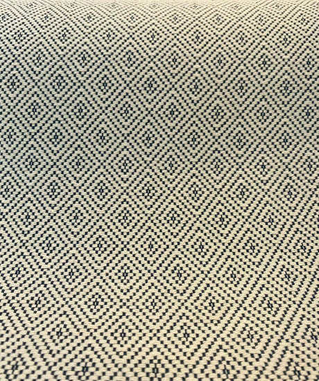 Classic Diamond Brocade Upholstery Fabric - Navy Blue, Off-White, 56" Width (1 Yard)