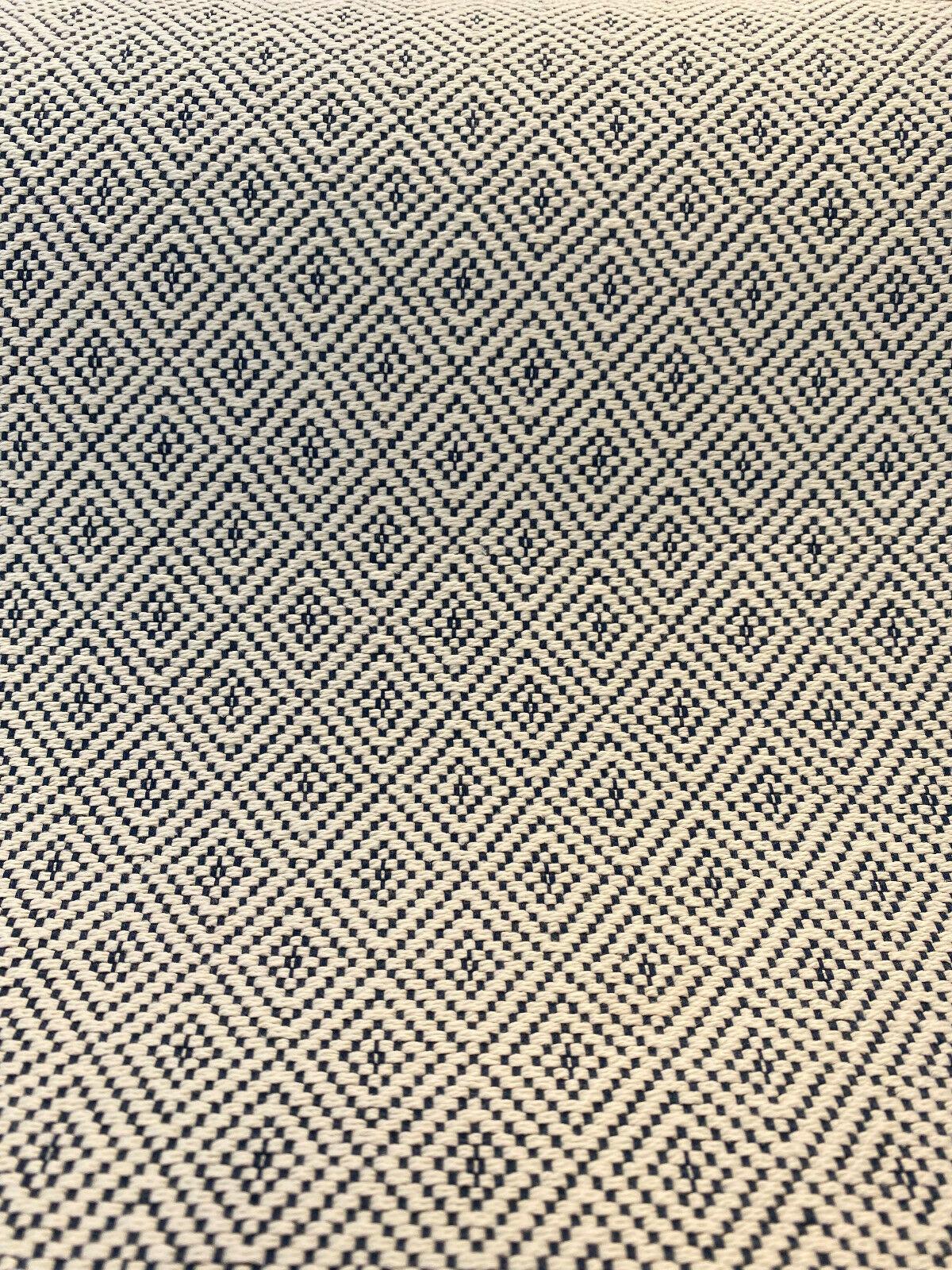 Classic Diamond Brocade Upholstery Fabric - Navy Blue, Off-White, 56" Width (1 Yard)