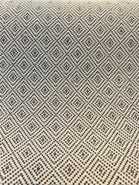 Classic Diamond Brocade Upholstery Fabric - Navy Blue, Off-White, 56" Width (1 Yard)