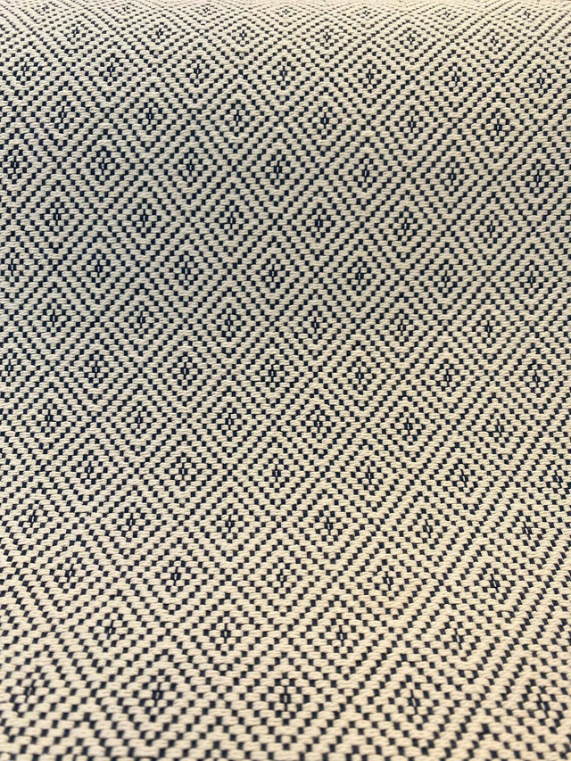 Classic Diamond Brocade Upholstery Fabric - Navy Blue, Off-White, 56" Width (1 Yard)