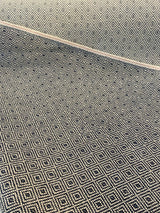 Classic Diamond Brocade Upholstery Fabric - Navy Blue, Off-White, 56" Width (1 Yard)