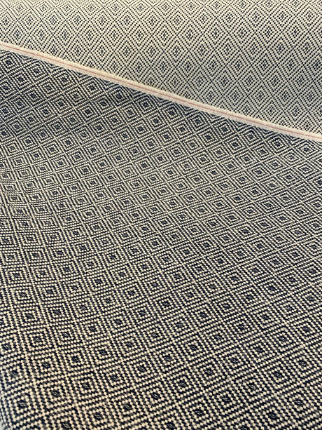 Classic Diamond Brocade Upholstery Fabric - Navy Blue, Off-White, 56" Width (1 Yard)