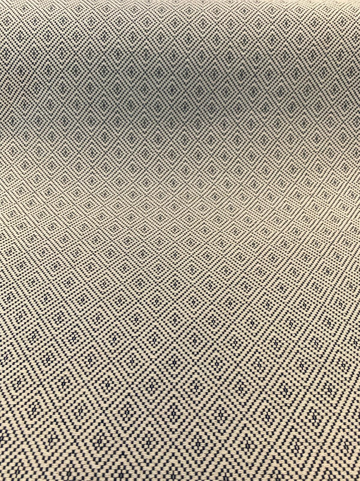 Classic Diamond Brocade Upholstery Fabric - Navy Blue, Off-White, 56" Width (1 Yard)