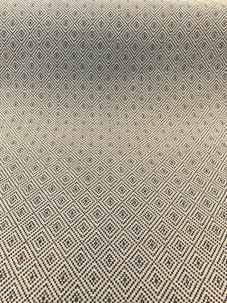 Classic Diamond Brocade Upholstery Fabric - Navy Blue, Off-White, 56" Width (1 Yard)