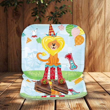 8 Ct. 7 1/4" 1st Birthday Circus Dessert Plates Colorful Lion Theme Party Plates
