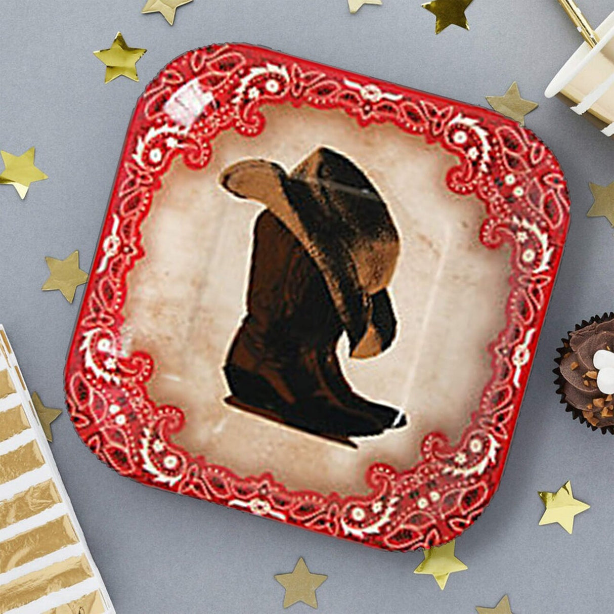 8 Ct Western Cowboy Party Bandana 7" Boots & Hat Dessert Plates,