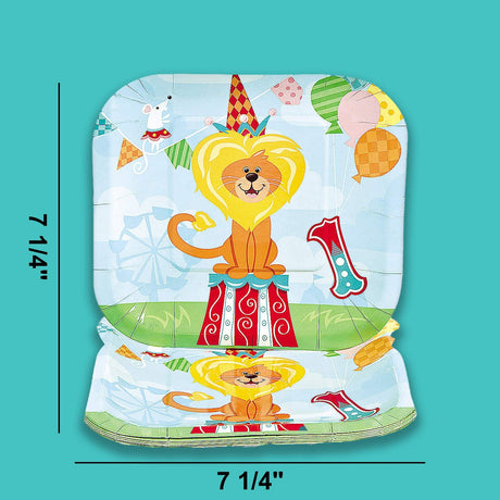 8 Ct. 1st Birthday Circus Dessert Plates Colorful Lion Theme Party Plates 7 1/4"