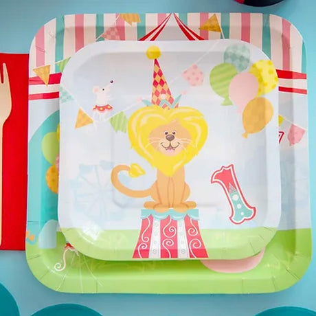 8 Ct. 1st Birthday Circus Dessert Plates Colorful Lion Theme Party Plates 7 1/4"