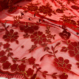 Embroidered Lace Fabric - 100 Percent Polyester Net Mesh, Floral Beaded Design, 52" Width (1 Yard)