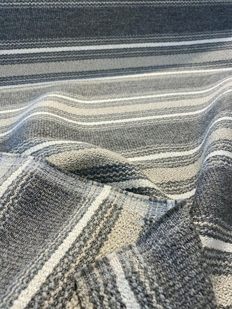 Pindler Zoya Sandstone Stripe Upholstery Fabric - Sand Gray And Ivory, 50" Width, 7.75" Vertical Repeat (1 Yard)
