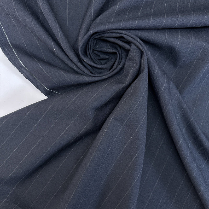 Wool Polyester Striped Suiting Fabric Gray-Blue