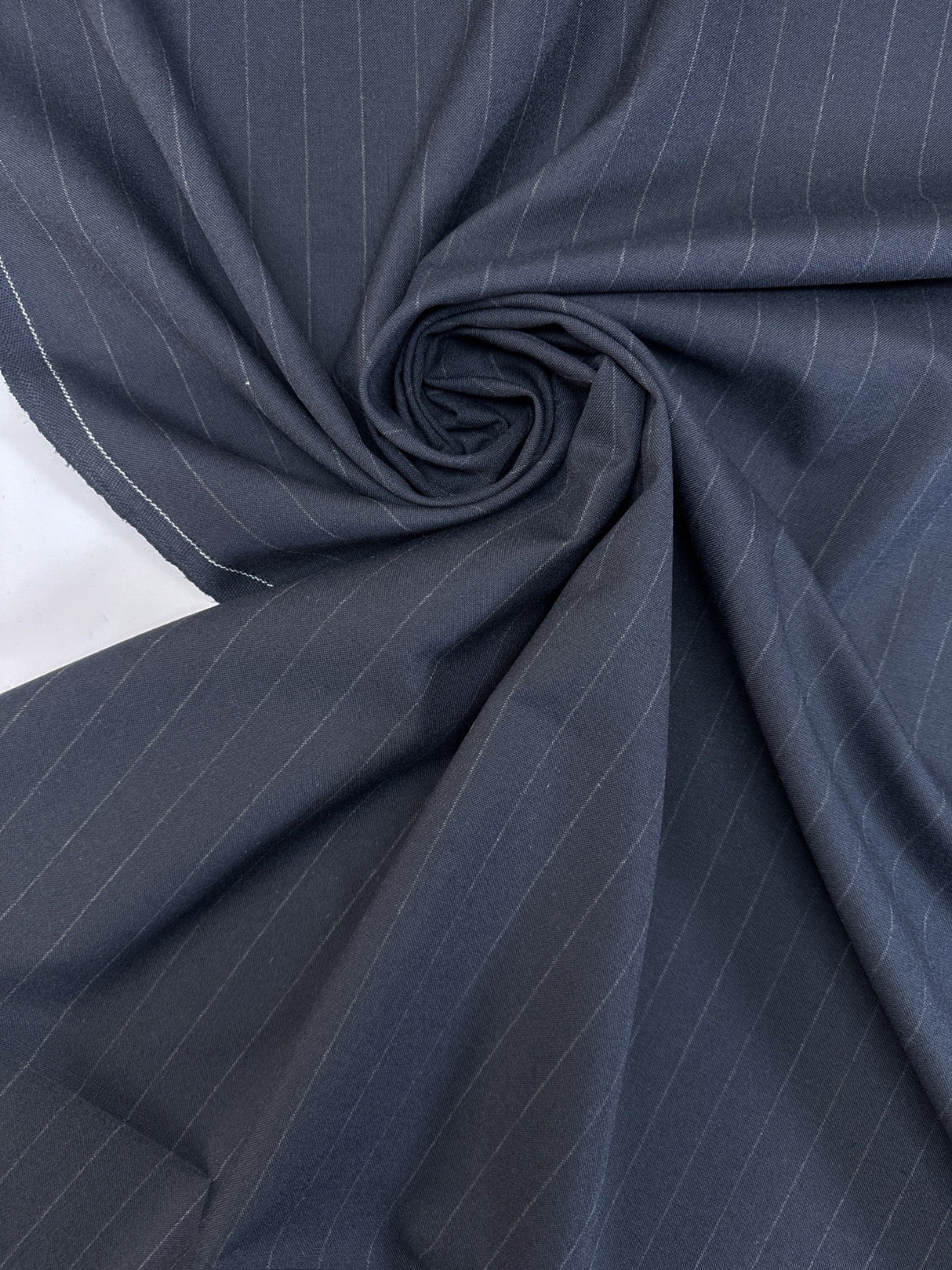 Wool Polyester Striped Suiting Fabric Gray-Blue