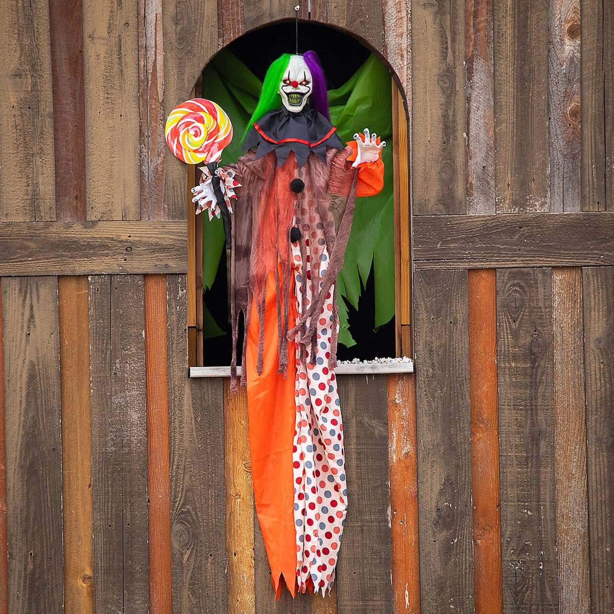 53 1/4" Animated & Light-Up Clown Hanging Halloween Decoration