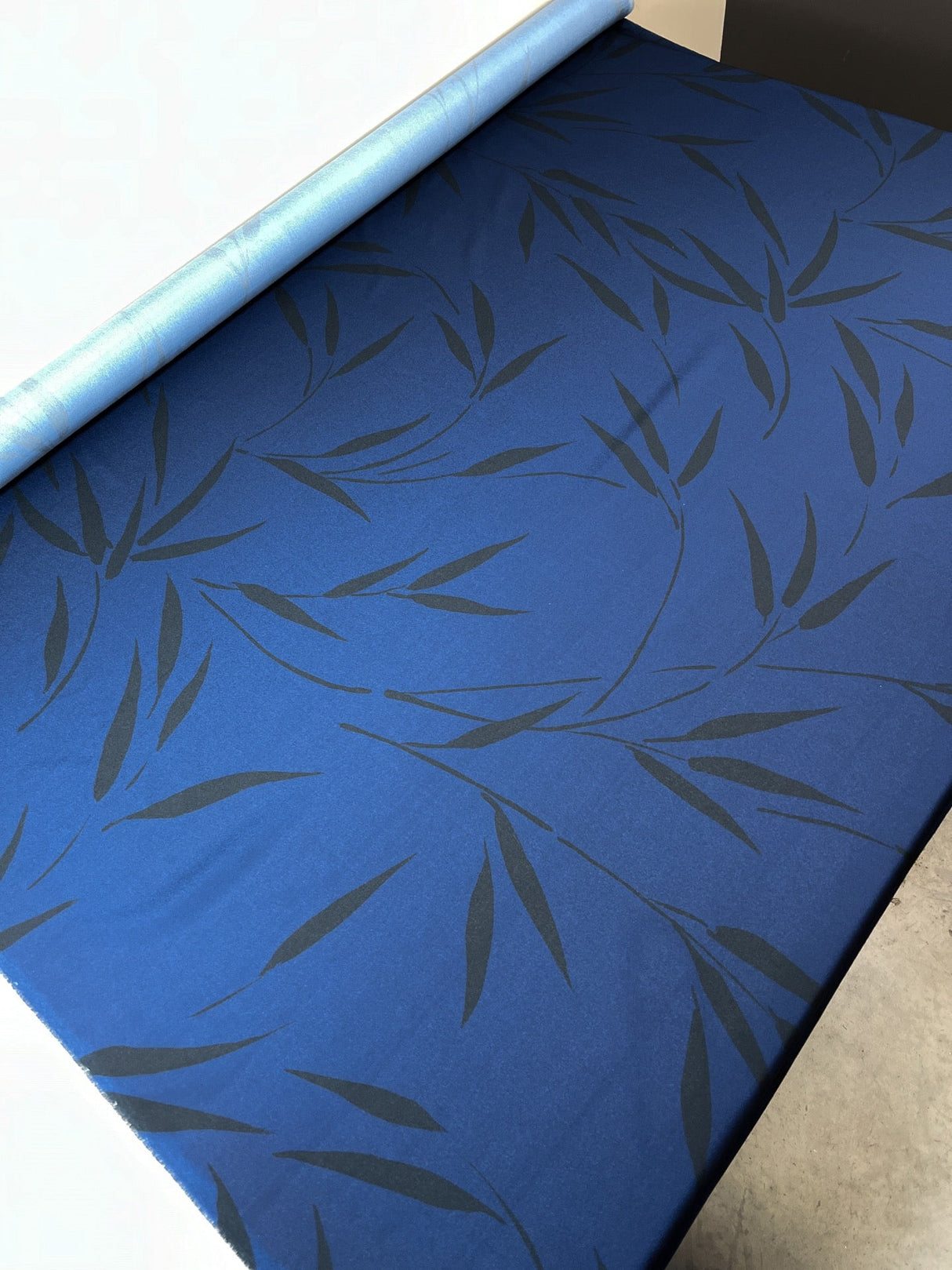 Italian Printed Polyester Crepe Floral Blue Black