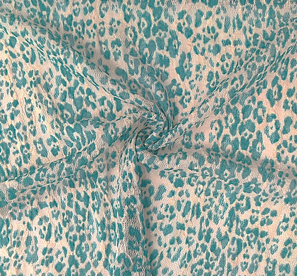 1 Yard Lace Animal Print Fabric Green Ivory 50/52" Wide Poly Spandex Apparel Material