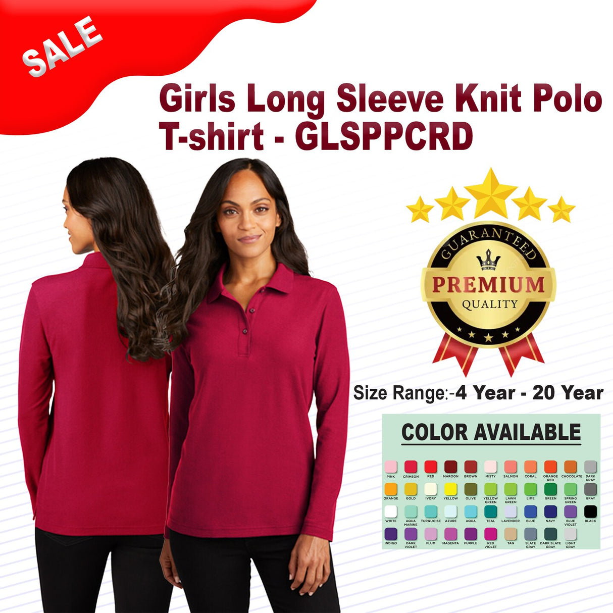Girls Long Sleeve Knit Polo T-shirt | RADYAN®