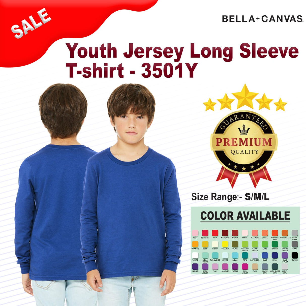 BELLA + CANVAS® Youth Jersey Long Sleeve T-shirt