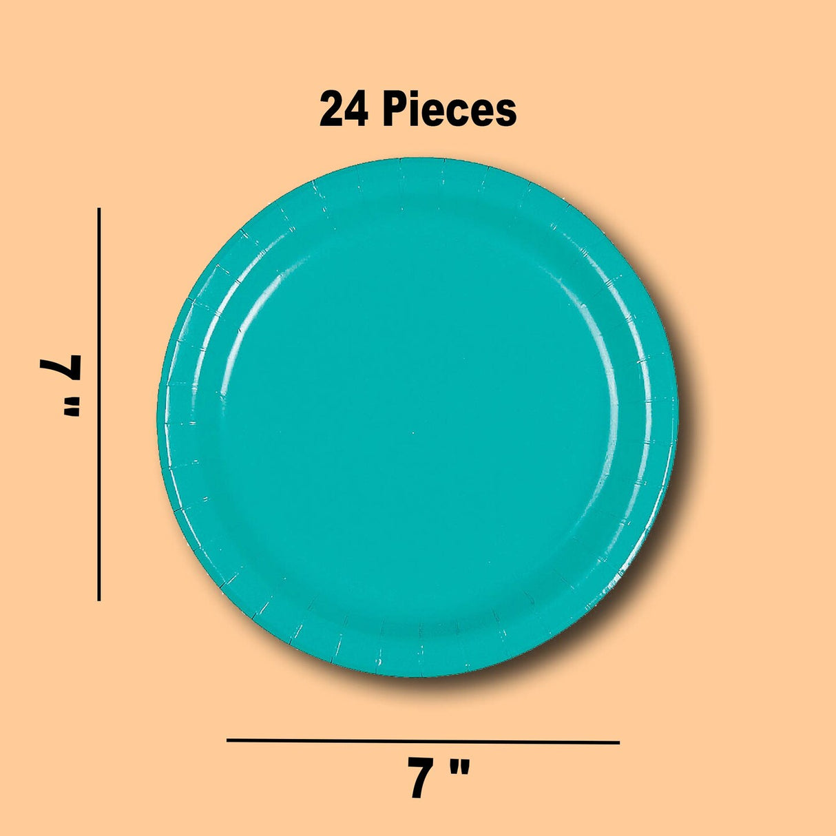 24 Count Teal Color Round Paper Dessert Plates 7 Inch for Coastal Party Snacks