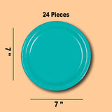 24 Count Teal Color Round Paper Dessert Plates 7 Inch for Coastal Party Snacks