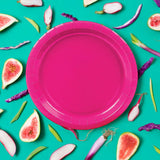 24 Count Hot Pink Color Round Paper Plates for Cakes and Snacks 7"