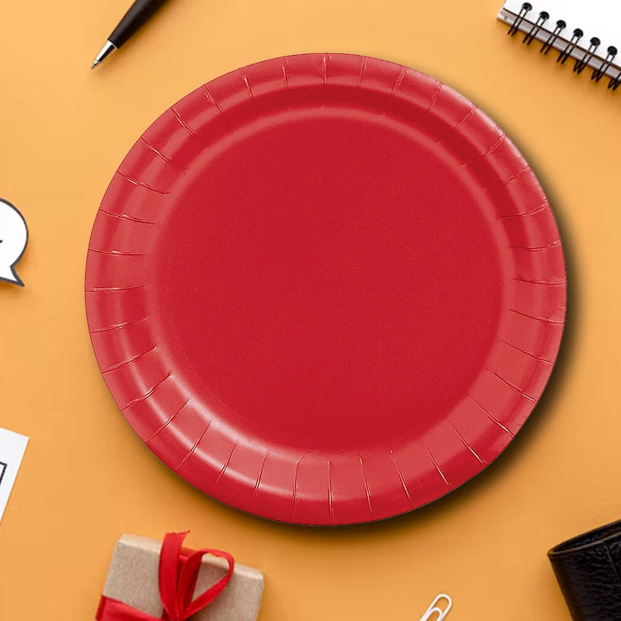 24 Count Red 9" Round Paper Dessert Plates for Birthday Party Holiday Wedding Decorations
